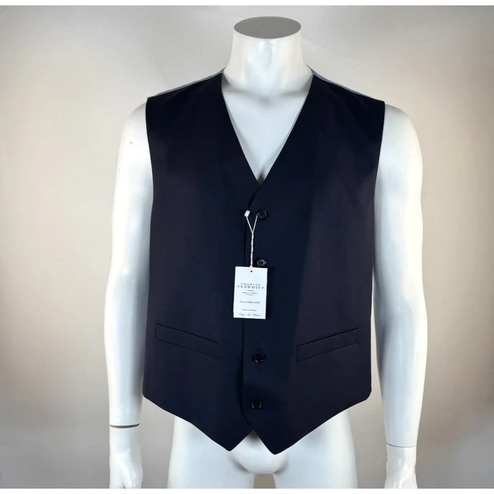 Charles Tyrwhitt 3Pc Twill Jacket‎ Pant Vest Men 44L NWT NWOT Taylored Fit Navy